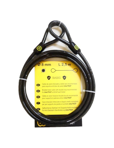 Double loop steel cable - 2,5m length - 8mm diameter