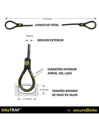 Cavo d'acciaio a doppio anello - lunghezza 2,5 m - diametro 8 mm