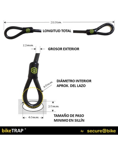 Double loop steel cable - 2,1m length - 12mm diameter