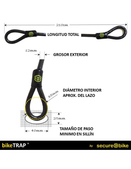 Cable acero doble lazo - 2,1m longitud - 12mm diámetro